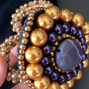 Butler&Wilson Bracelet Cuff Elegant Gold and Purple Beaded Unsigned